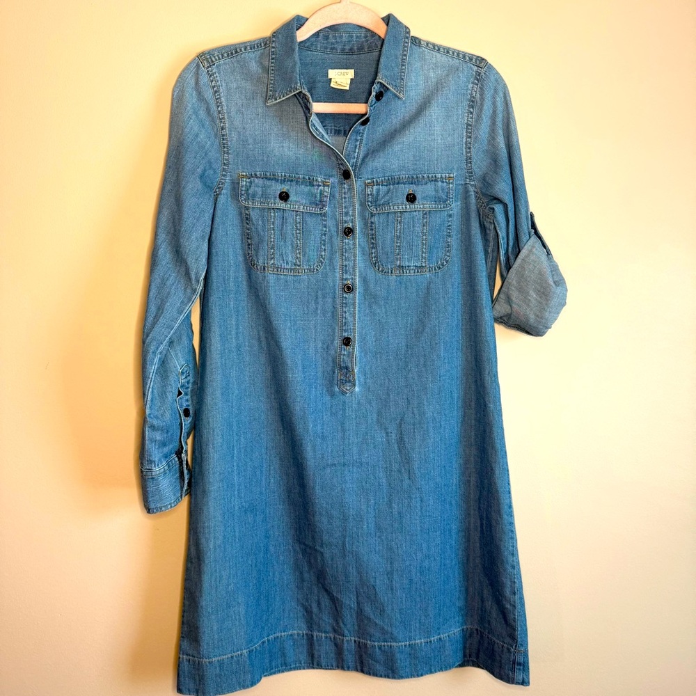 J. Crew Blue Denim Roll Up Sleeve Popover Shirt Dress Women’s SZ/0